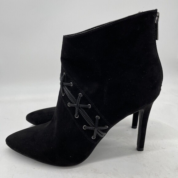 Guess Ankle Boots Womens Size 9.5 Black Suede Zip Up 4" High Heels - Picture 5 of 11